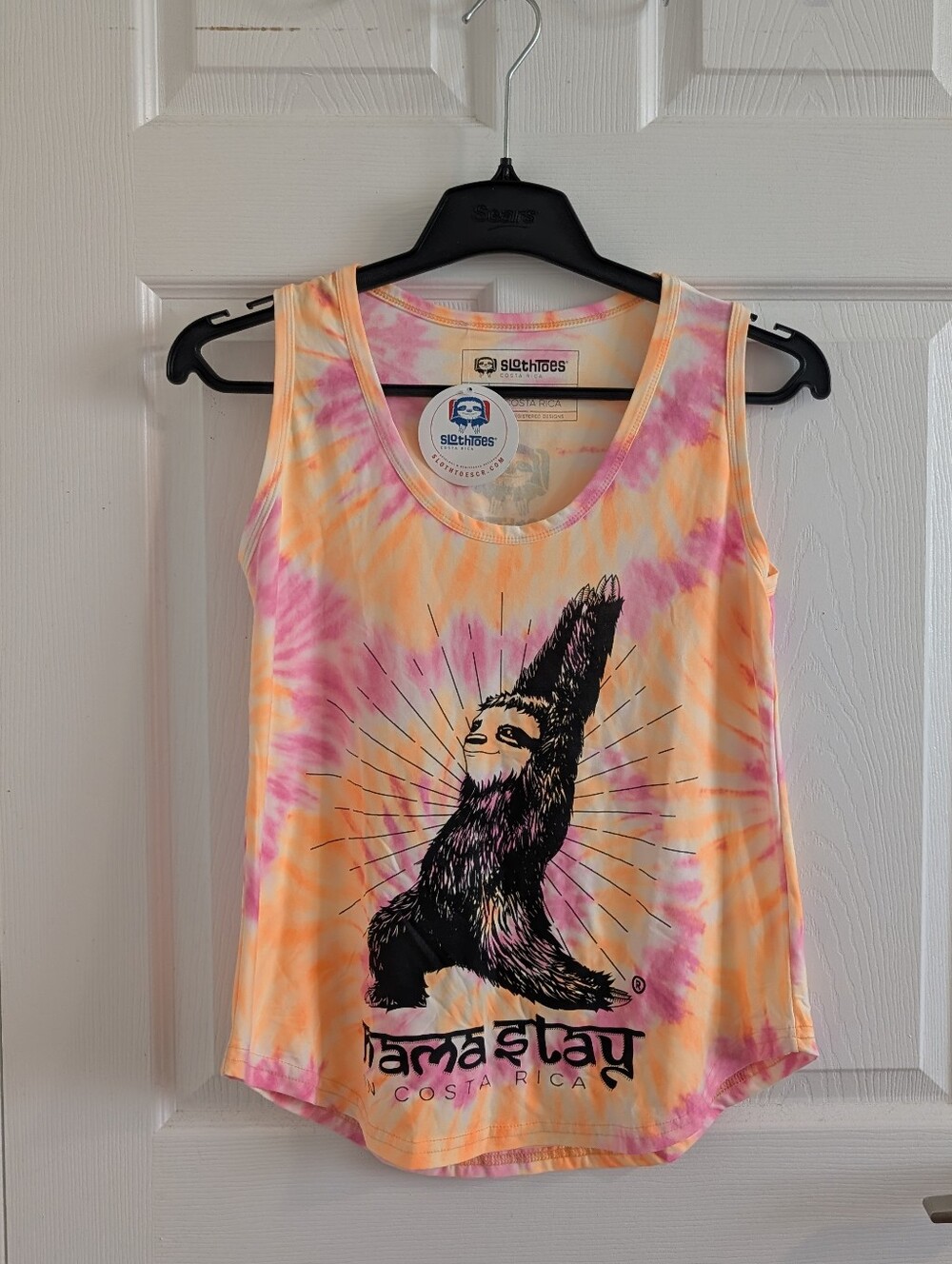 NWT SlothToes  Yoga Tie Dye Tank Pink Orange Swirl PatternTop Beach Festival , M